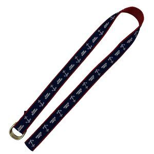 Leather Man Essex CT Camp Seafarer Embroidered Cloth Belt Sz M Anchor Nautical